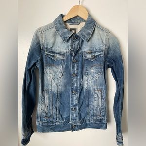 G Star Raw Distressed Denim Arc 3D Slim Jean Jacket Light Blue Size XS